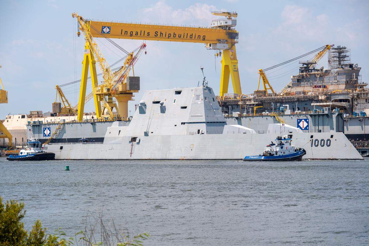 The USS Zumwalt arrived at Ingalls Shipbuilding in Pascagoula, Miss. on Saturday, Aug. 19, 2023.