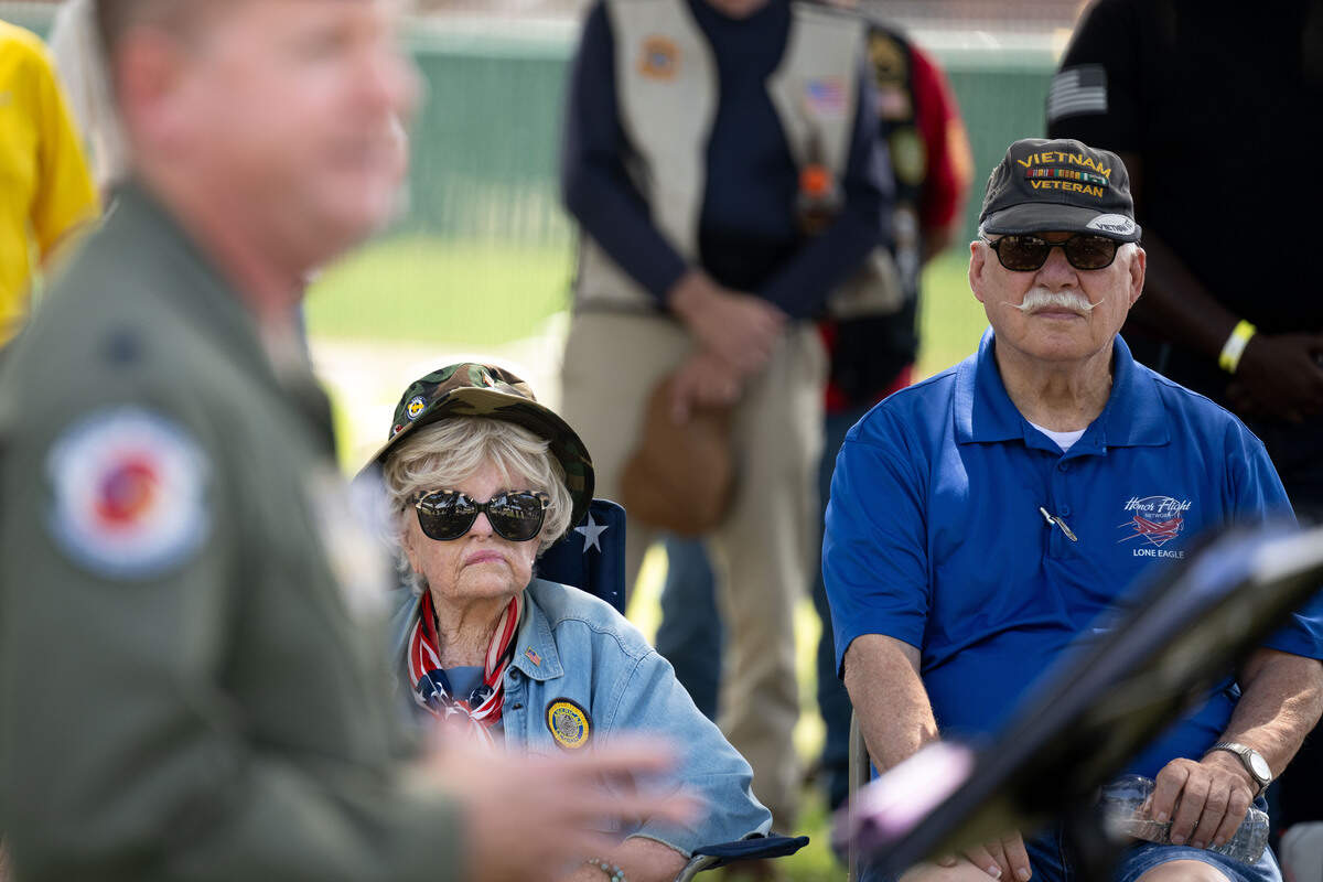 A Vietnam veteran listens to a speech given by Lt. Col. Sean Cross during a ceremony at Biloxi National Cemetery on Saturday, July 11, 2026.