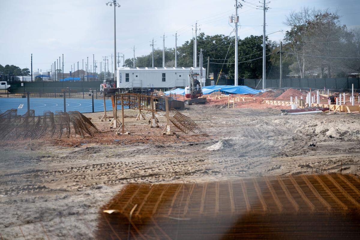 Landscaping and construction is performed on the Gulfport High School track and football field on Wednesday, Feb. 4, 2026.