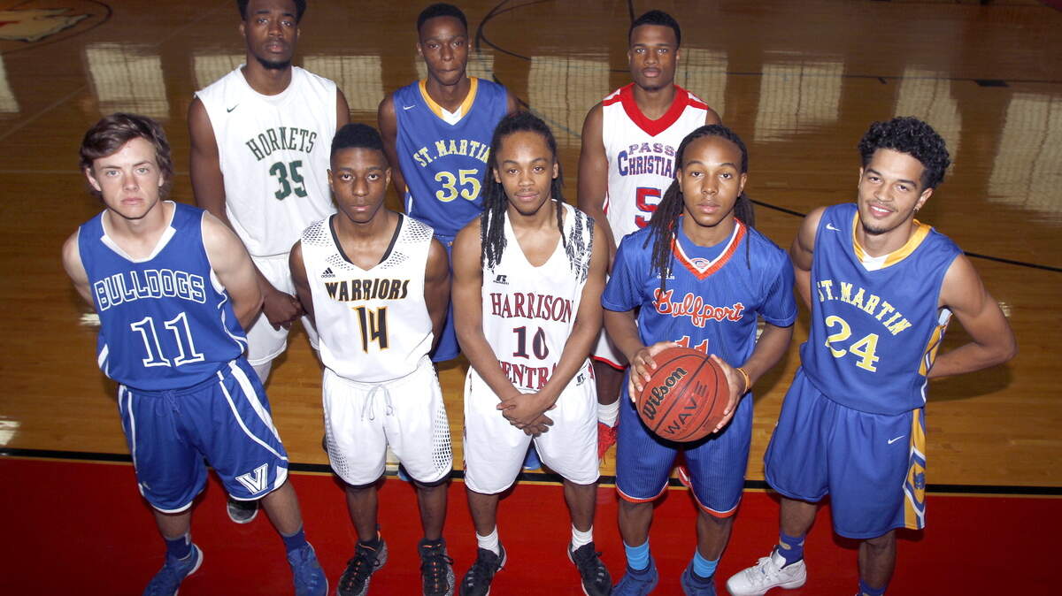 TIM ISBELL/SUN HERALD 
 The Sun Herald All Coast Boys Basketball team is (front l-r) Trevor Davis, Zachary Scales, Jonathon Floyd, Tyrell McArthur, Stacee St. Julian; (back) Craig Barnes, Jalen Lett and Jaylen Peters.