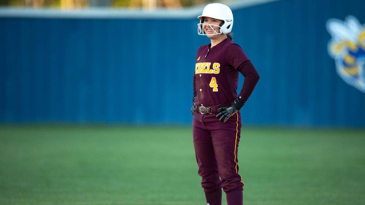 George County’s Irina Sanford makes it to second base during a game at St. Martin on Monday, March 20, 2023.