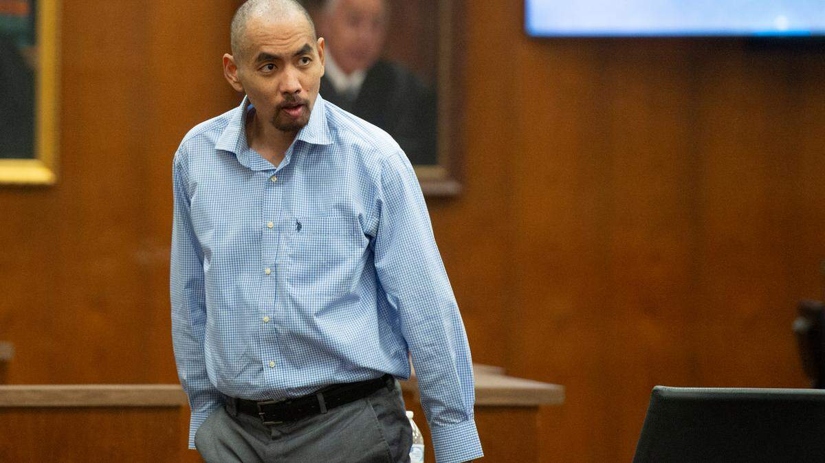 Pitipong Daengbunga stands as court goes into recess for the day on Tuesday, Aug. 13, 2024, during Daengbunga’s trial for the murder of Jamie Boggs at Harrison County Circuit Court in Biloxi.