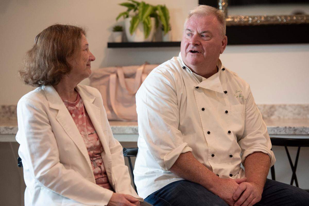 Sun Herald reporter Mary Perez interviews Chef Shane Gorringe during a Sun Herald event at Gorringe’s bakery, Zoe’s Bakery and Coffee Shop, in Biloxi on Wednesday, May 21, 2025.