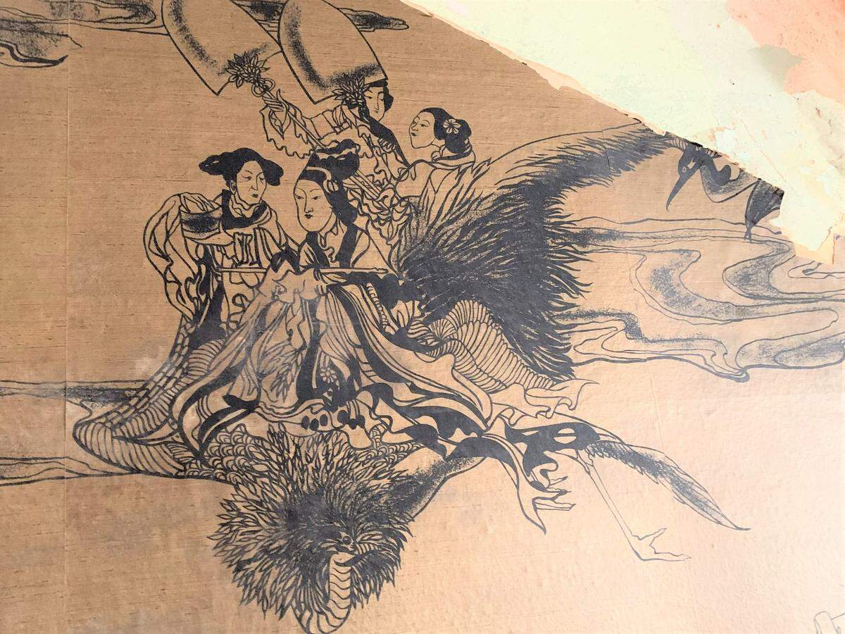 One of the more unusual things uncovered in the renovation of the Barq Building is this wallpaper on the second floor.