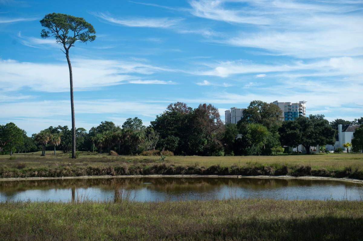 A water feature on the grounds of Great Southern Golf Club on Wednesday, Nov. 9, 2022. The club, which closed in May, is supposed to be developed into housing developments but neighbors are concerned about the environmental impact.