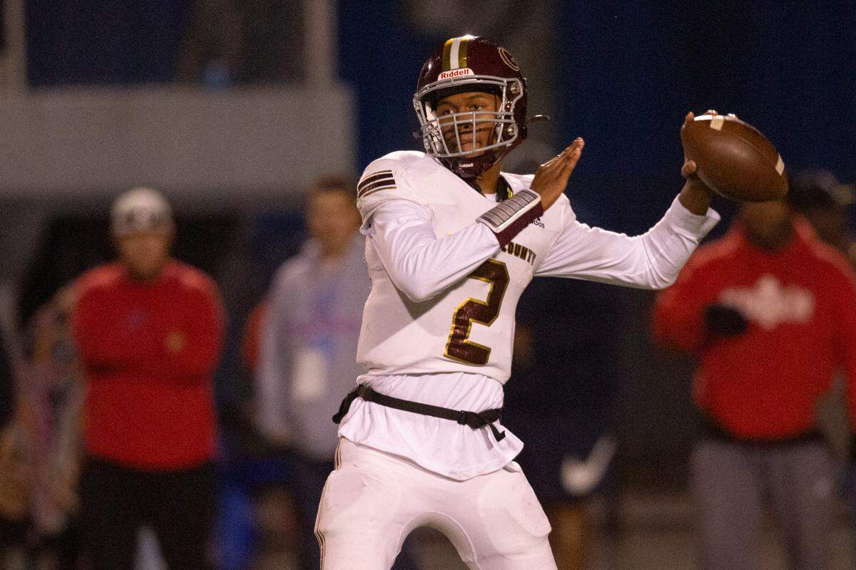 George County quarterback Deuce Knight throws a pass during a game against Pascagoula at Pascagoula High in Pascagoula on Thursday, Nov. 2, 2023.