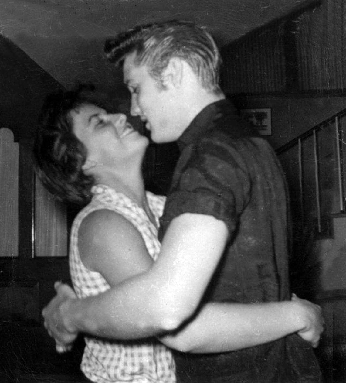 Elvis Presley and his then-girlfriend, June Juanico, are sen in this photo taken in Biloxi in 1956.