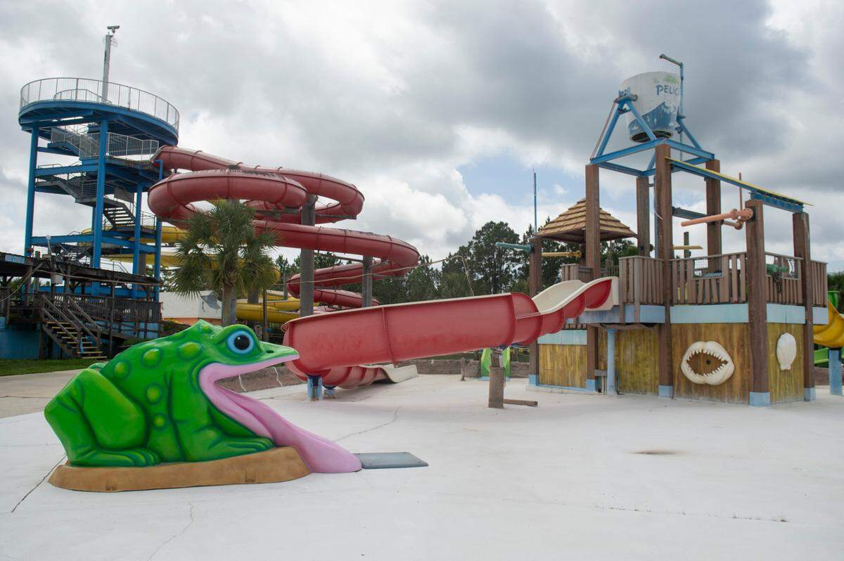 Lil’ Pelicans Bay splash pad at Gulf Islands Waterpark in Gulfport on Thursday, May 15, 2025, while the park is being readied for its 2025 opening.