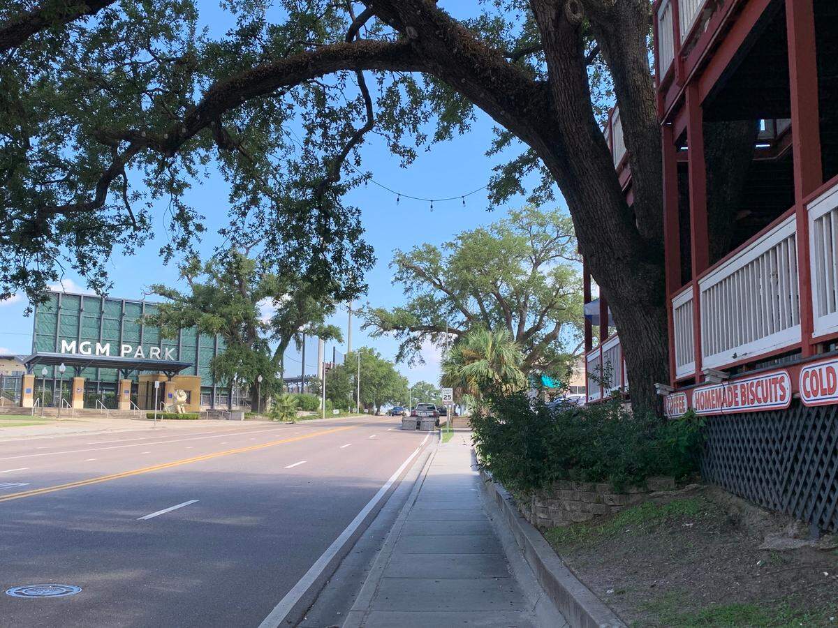 The proposed location of a medical marijuana dispensary at the corner of U.S. 90 and 100 Caillavet St. in downtown Biloxi, right, is across Caillavet Street from MGM Park, the Biloxi Shuckers’ stadium. North of the proposed site is a pharmacy and Merit Health. Biloxi Council voted on whether to approve the location.