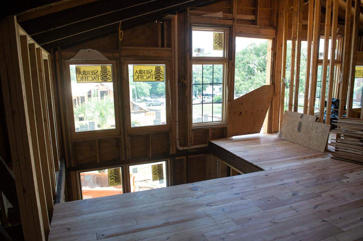 The second floor of a two-story unit at the new Farragut Lofts in Bay St. Louis that will feature a spiral staircase and a large balcony on Thursday, June 30, 2022.