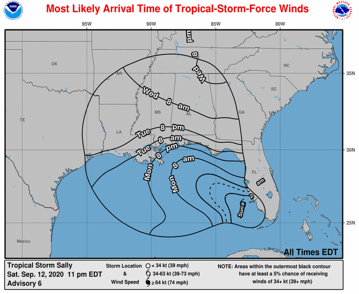 Wind advisory for Tropical Storm Sally