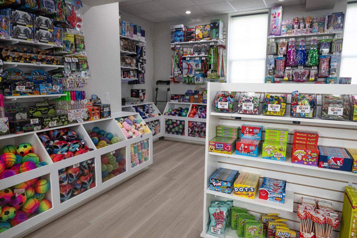A room full of prizes that can be redeemed with tickets won at Hippie Fish at Centennial Plaza in Gulfport on Thursday, June 26, 2025.
