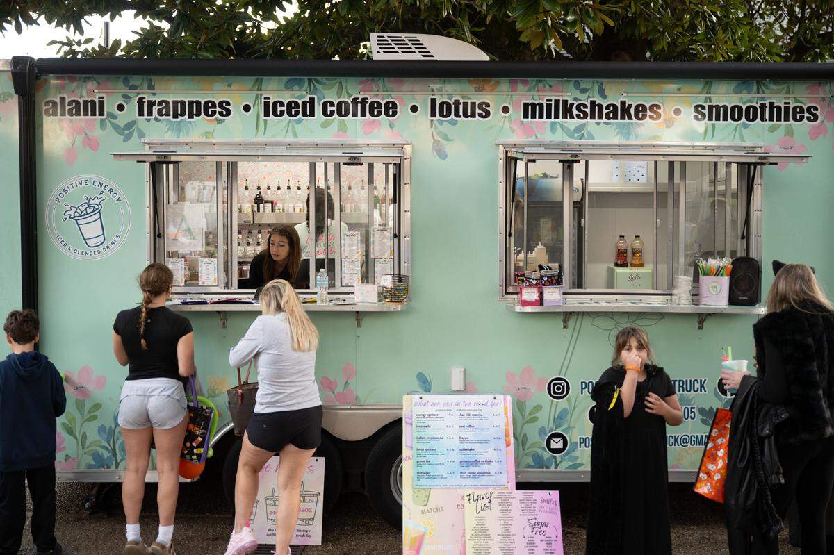 Various drinks are sold from a Positive Energy food truck during Boo On The Rue in Biloxi on Thursday, October 30, 2025.