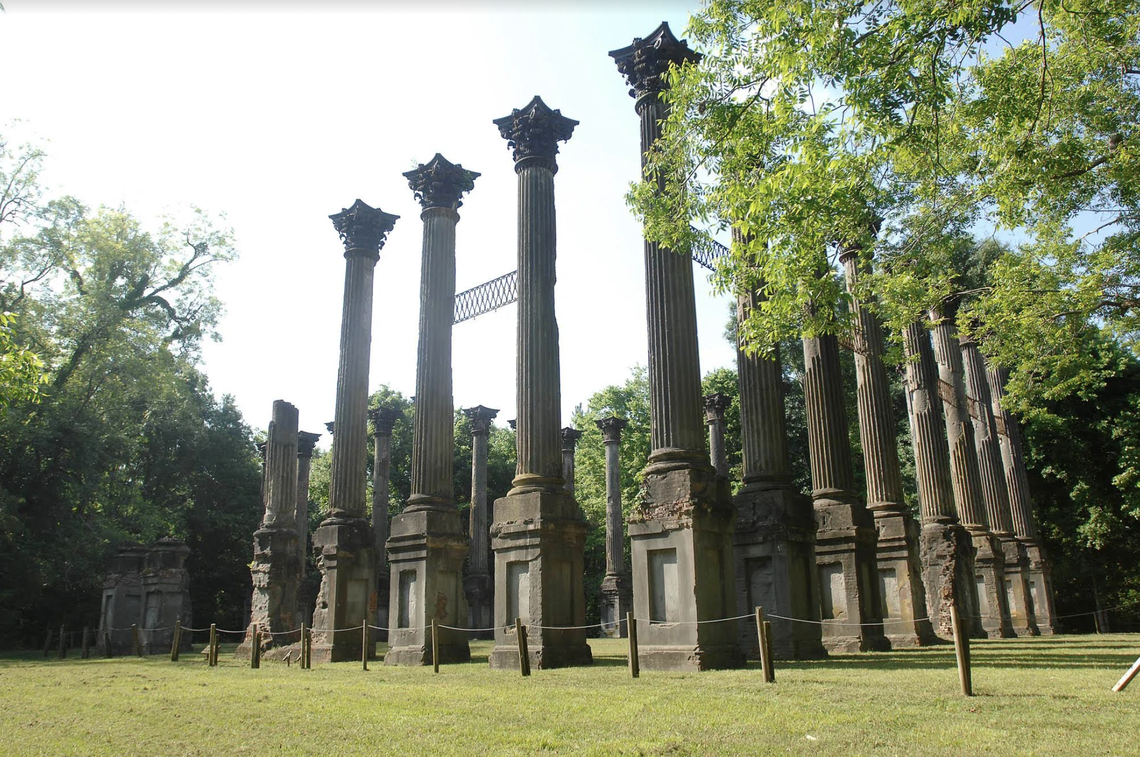 Completed in 1861, the Windsor mansion survived the Civil War only to burn in 1890. Now only the columns remain.
