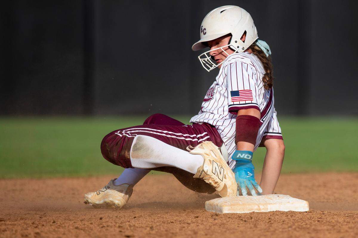 East Central’s Elizabeth Kennedy slides into second base during the MHSAA 5A Softball Championship at USM Softball Complex in Hattiesburg on Wednesday, May 14, 2025.