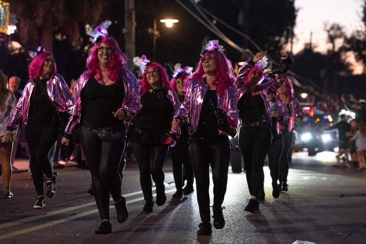 Mystic Krewe of the Seahorse’s Lundi Gras parade makes its way down Main Street in Bay St. Louis on Monday, March 3, 2025.