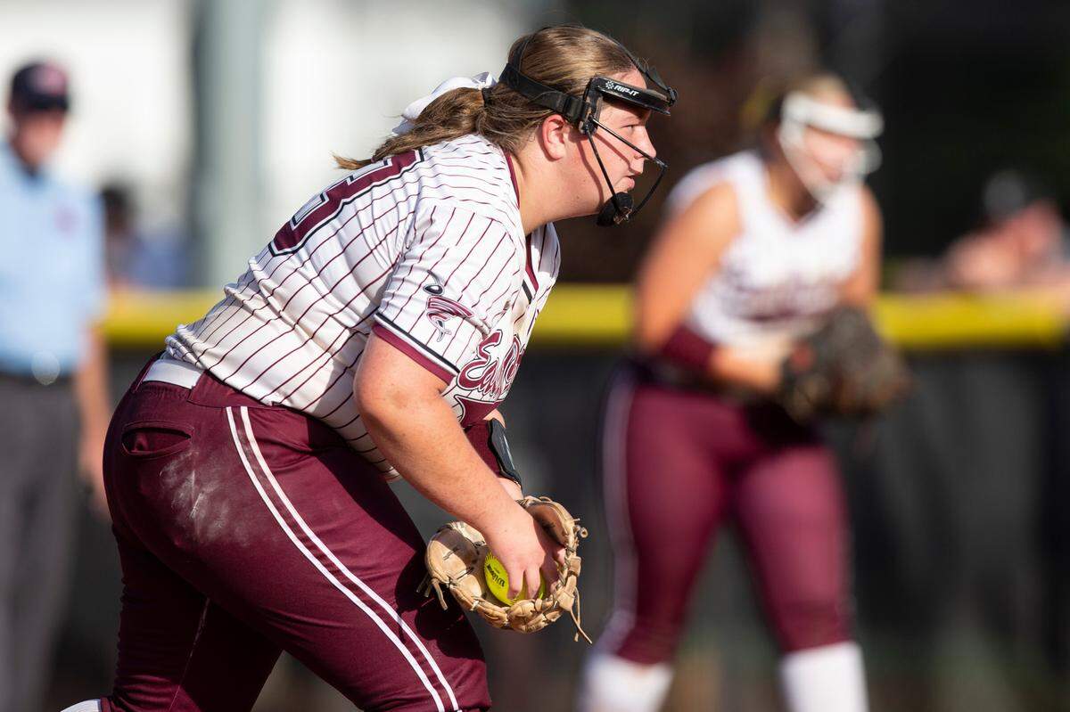 East Central’s Abigail Danis prepares to throw a pitch during the MHSAA 5A Softball Championship at USM Softball Complex in Hattiesburg on Wednesday, May 14, 2025.
