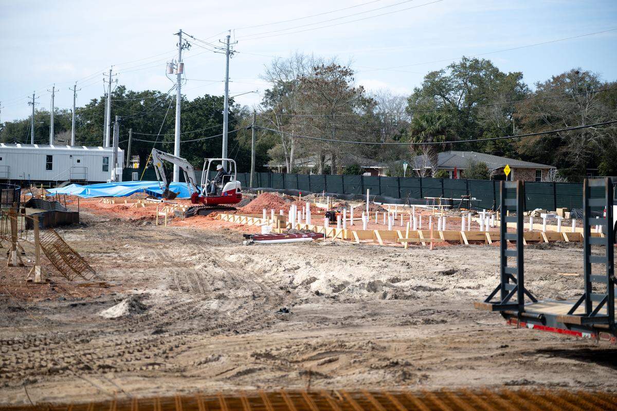 Landscaping and construction is performed on the Gulfport High School track and football field on Wednesday, Feb. 4, 2026.