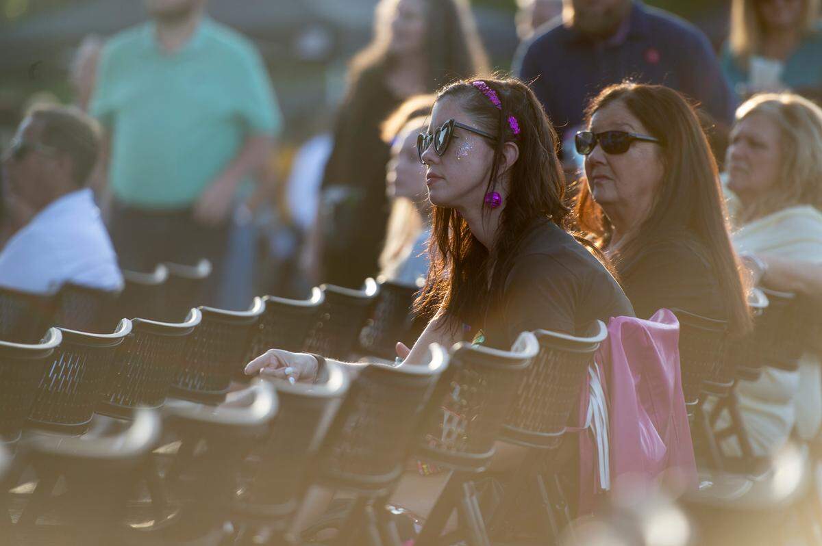 Fans listen to a ribbon cutting ceremony before the start of the KC and The Sunshine Band concert at The Sound Amphitheater in Gautier on Friday, April 12, 2024. The show marks the multi-million dollar venue’s inaugural show.