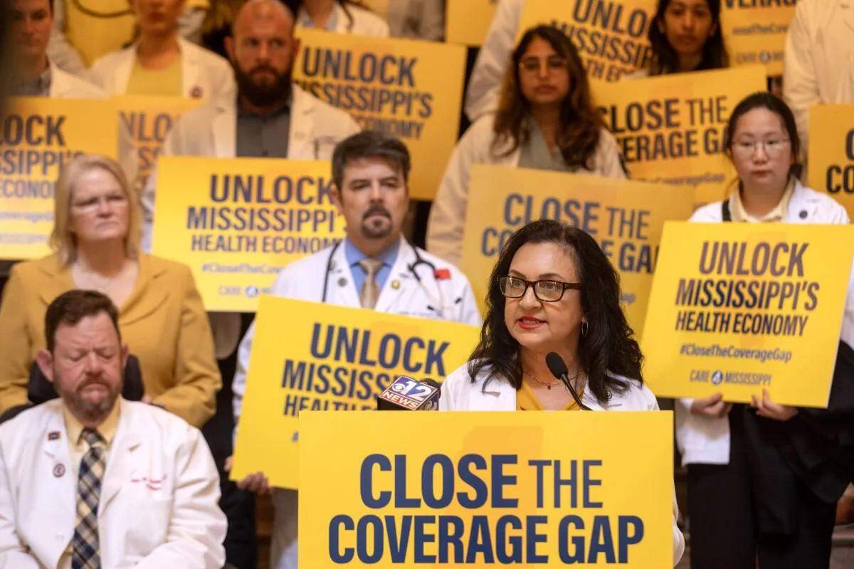 Dr. Anita Henderson speaks to the media about Medicaid expansion during a press conference at the Capitol in Jackson earlier this month.