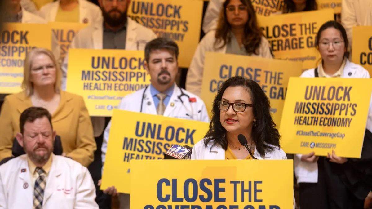 Dr. Anita Henderson speaks to the media about Medicaid expansion during a press conference at the Capitol in Jackson in early 2024.