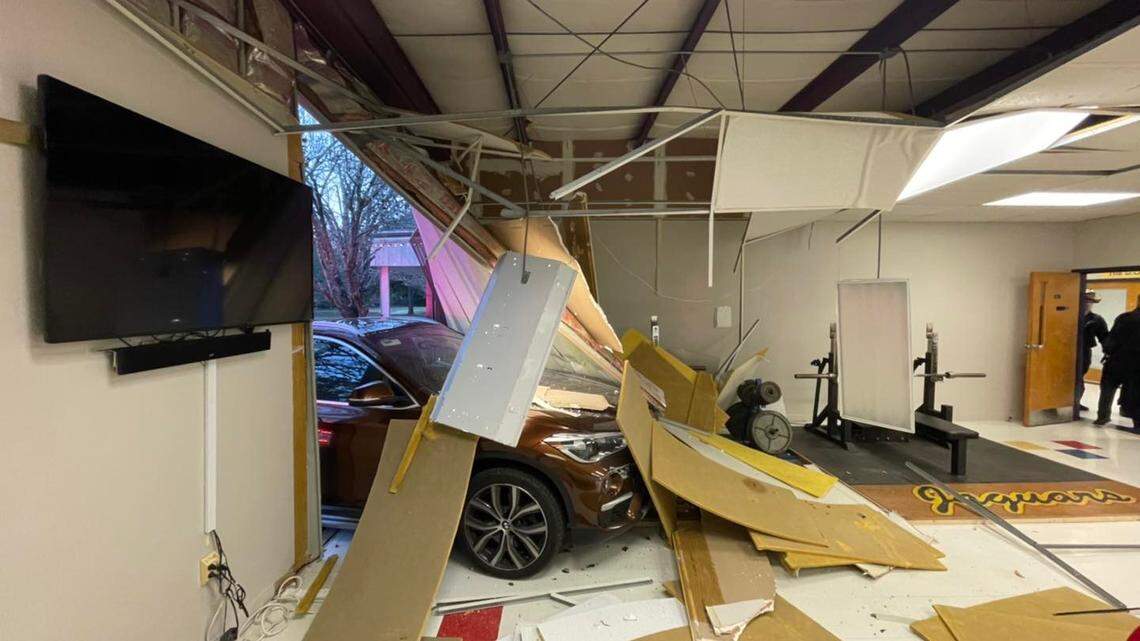 Officials at Pope John Paul II Catholic High School in Slidell, Louisiana said no one was hurt when a SUV crashed into the side of the building.