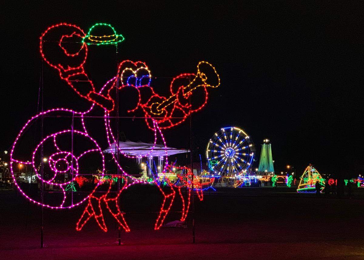 A colorful Christmas is delivered with 1 million lights at the Gulfport Harbor Lights Winter Festival at Jones Park in Gulfport through New Year’s Eve.