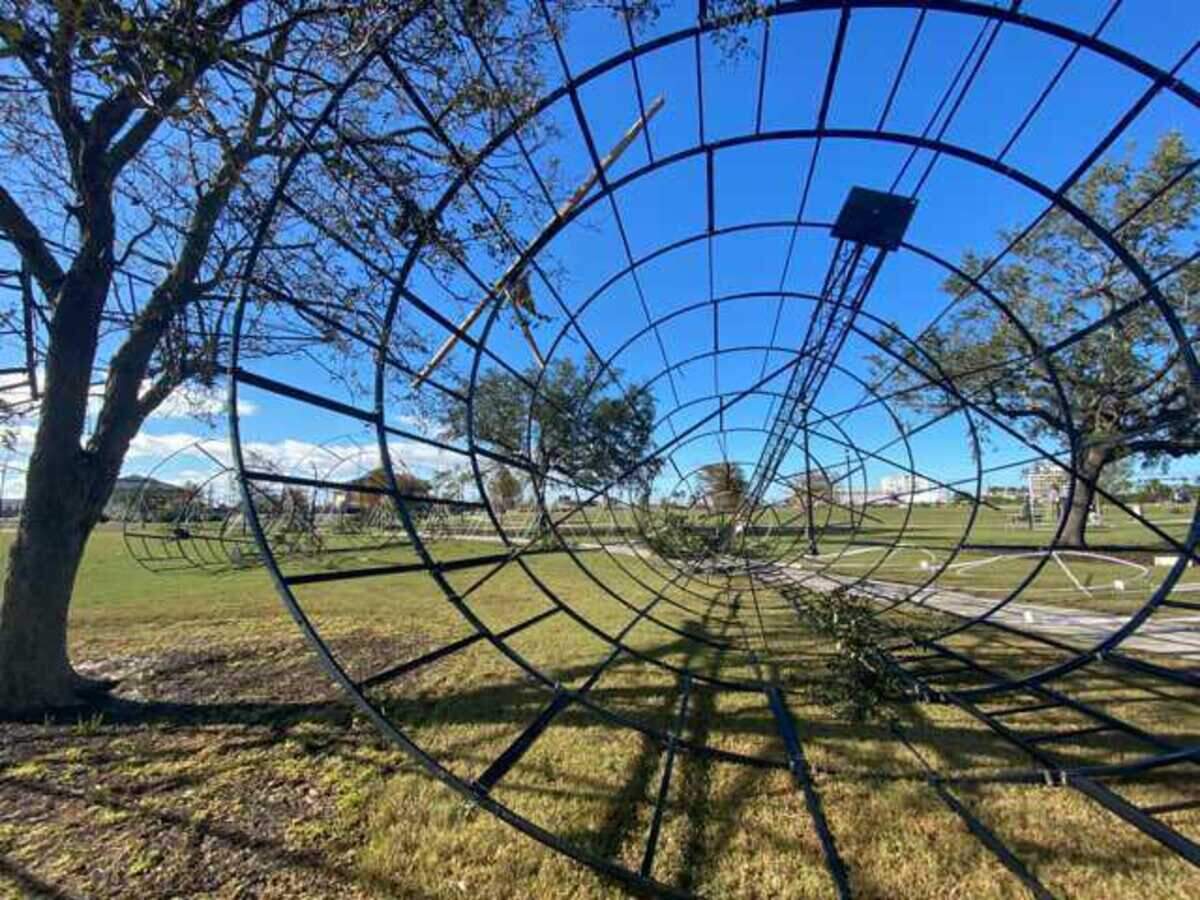 Crews will have more work to do to get ready for the upcoming Gulfport Harbor Lights Festival at Jones Park in Gulfport, MS after Hurricane Zeta tore through the area on Oct. 28, 2020. 