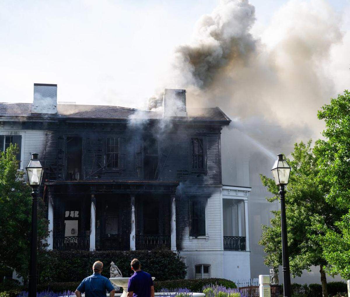 Fire crews battle a fire on the South corner of the Nottoway Plantation on Thursday, May 15, 2025 in White Castle, Louisiana.