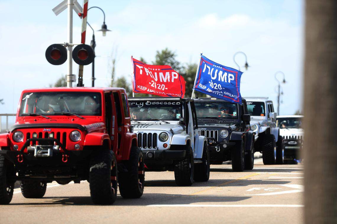 Hundreds of people participated in a Jeep parade supporting President Donald Trump in Bay St. Louis, Mississippi, on Saturday, Sept. 12, 2020.