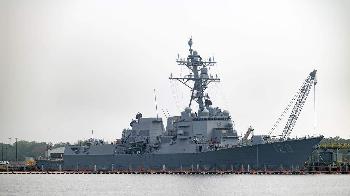Destroyer DDG 128 floats on the water at Ingalls Shipbuilding on Wednesday, Jan. 7, 2026.