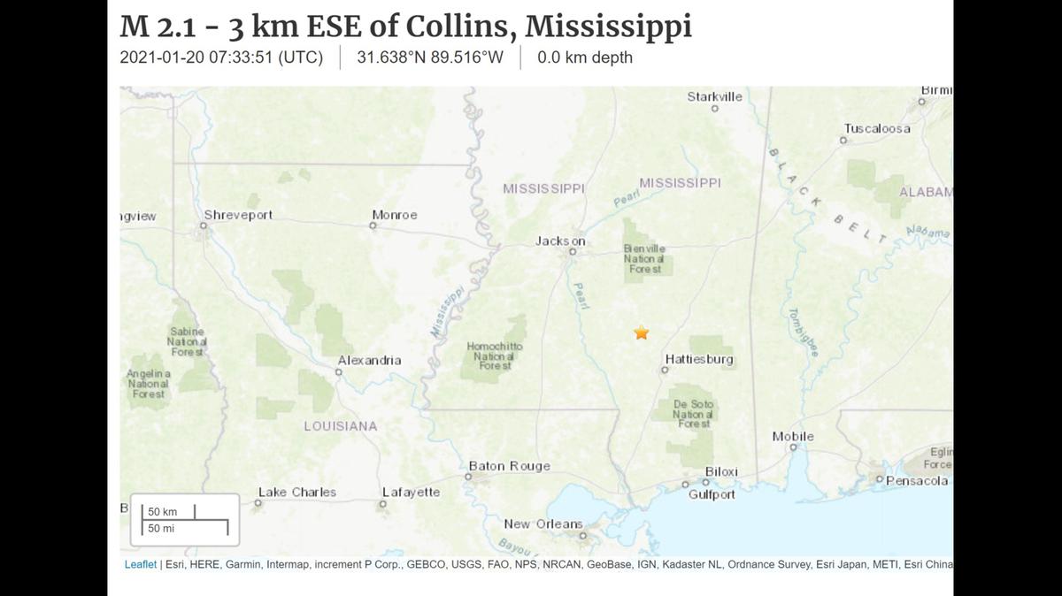 A 2.1 magnitude earthquake struck near Collins, Mississippi, becoming the latest in only a handful of quakes that have shaken the state in recent years.