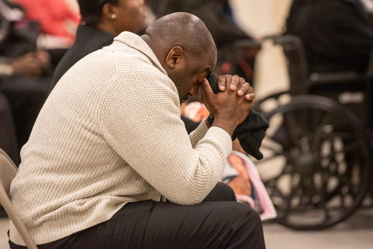 Mississippi House Rep. Jeffrey Hulum III reacts during the funeral for Nikyra Dedeaux at Lyman Community Center in Gulfport on Friday, Jan. 10, 2025. Dedeaux was killed in an alleged terrorist attack on Bourbon Street in New Orleans on Jan. 1.