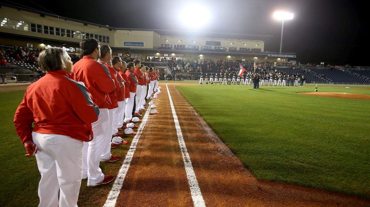 AMANDA McCOY/SUN HERALD 
 Biloxi and D'Iberville meet for the first high school baseball game played at MGM Park on Friday, March 4, 2016, in Biloxi.