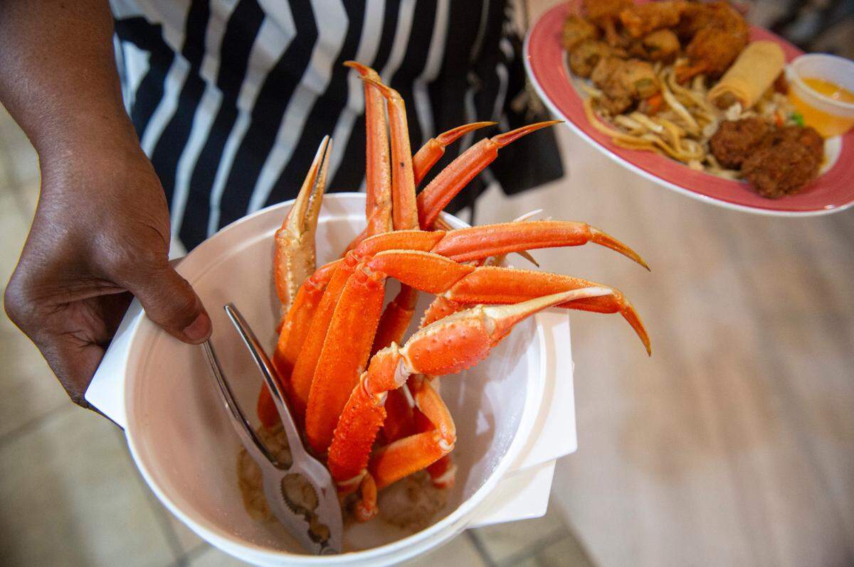 Crab legs at Boomtown Casino’s new buffet, the Biloxi Bay Buffet, on Thursday, April 3, 2025.