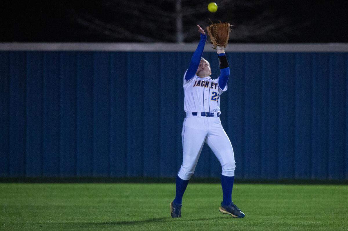 St. Martin’s Autumn Johnson catches a ball in the outfield during a game against George County at St. Martin High School in Ocean Springs on Monday, March 20, 2023.