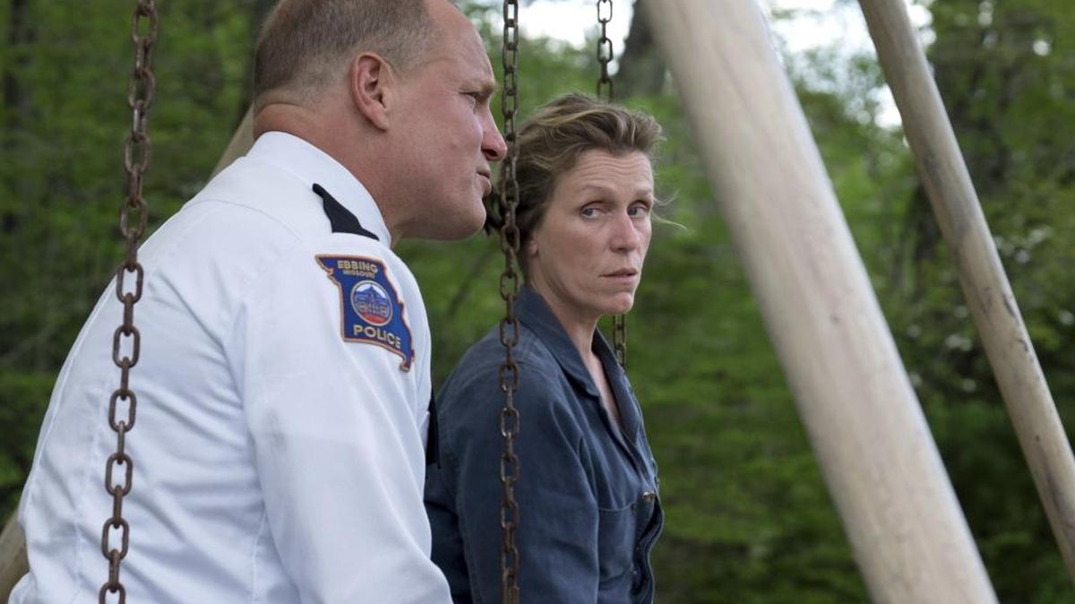 This image released by Fox Searchlight shows Woody Harrelson, left, and Frances McDormand in a scene from ‘Three Billboards Outside Ebbing, Missouri.’