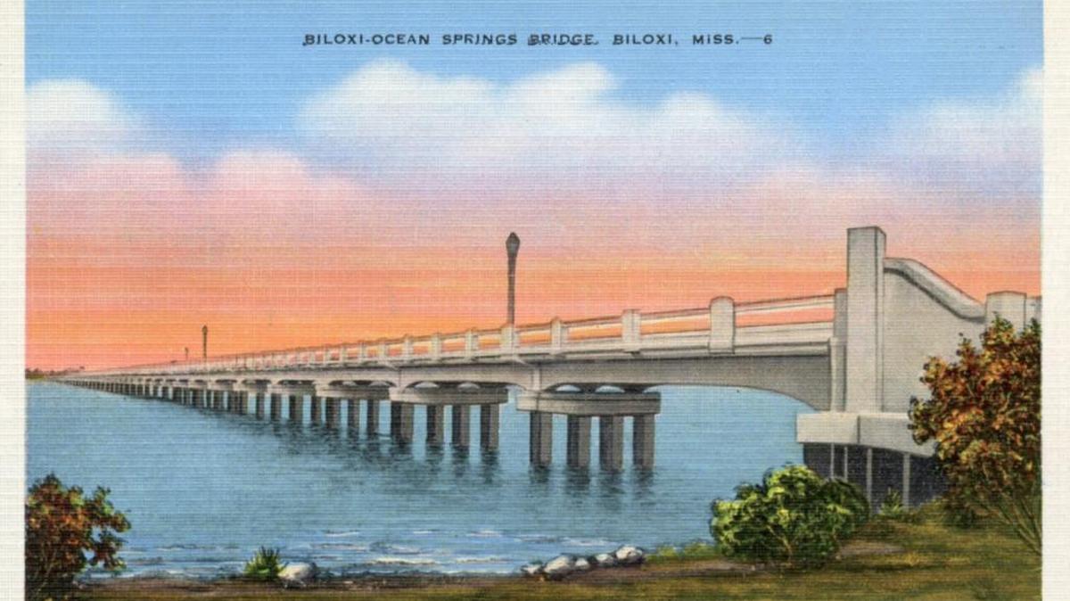 The back of this postcard of the original War Memorial Bridge, which opened in 1930 across Biloxi Bay, declares the bridge to be ‘one of the finest highway concrete structures in the South.’