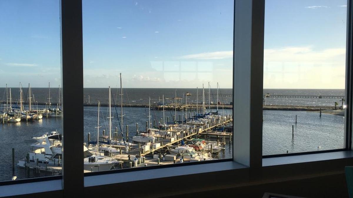 Most tables at Brackish Seafood Restaurant have a view of the Long Beach Harbor.