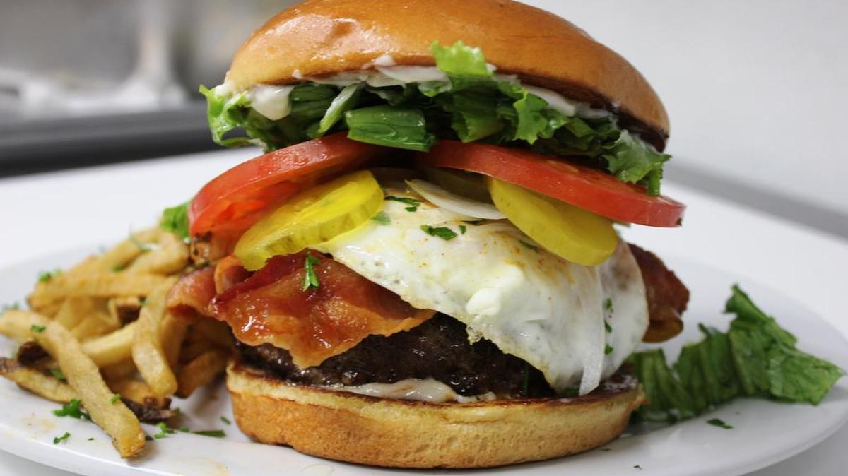 A fried egg goes great atop a burger.