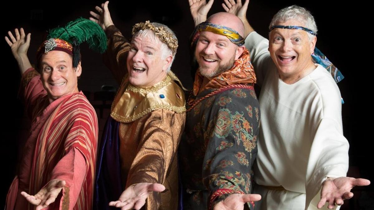 Center Stage Theatre’s ‘A Funny Thing Happened on the Way to the Forum’ cast, left, Anthony Kalberg, Wayne Stephens, Chet Landry and David Delk
