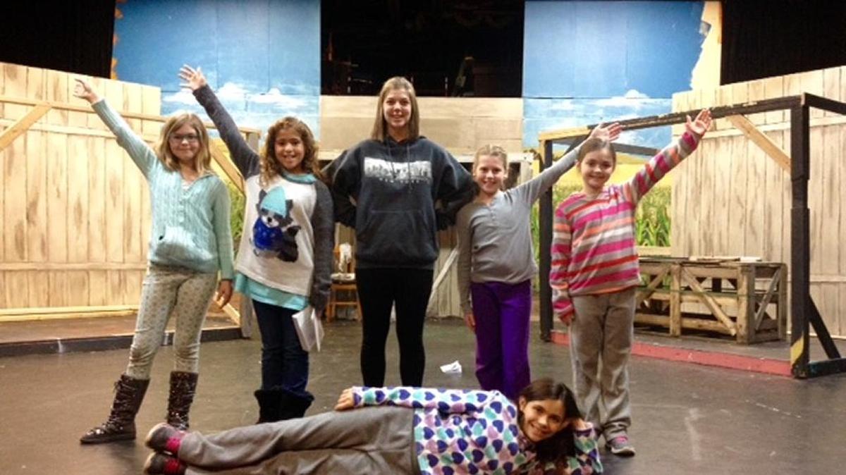 Analise Hoeg, Cassidy Spann, Olivia Ruiz, Olivia Hernstrom, Morgan Valentine and Mackenzie Valentine, front lying down, rehearse for ‘Charlotte’s Web’ at Gulfport Little Theater.