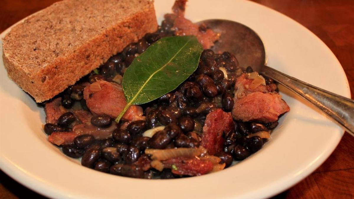Black bean stew has a Cuban flair.