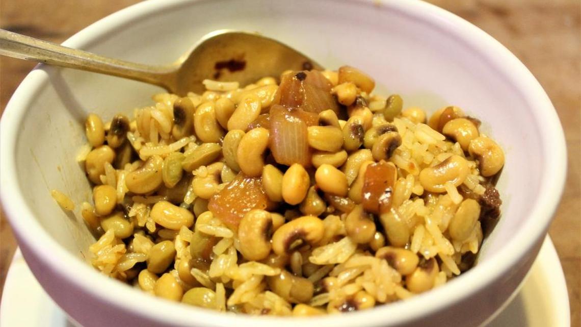 Hoppin’ John is a great rice dish, made with black-eyed peas