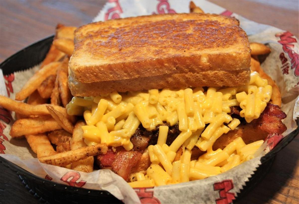 Mugshots Mac and cheese burger is a mouth full.