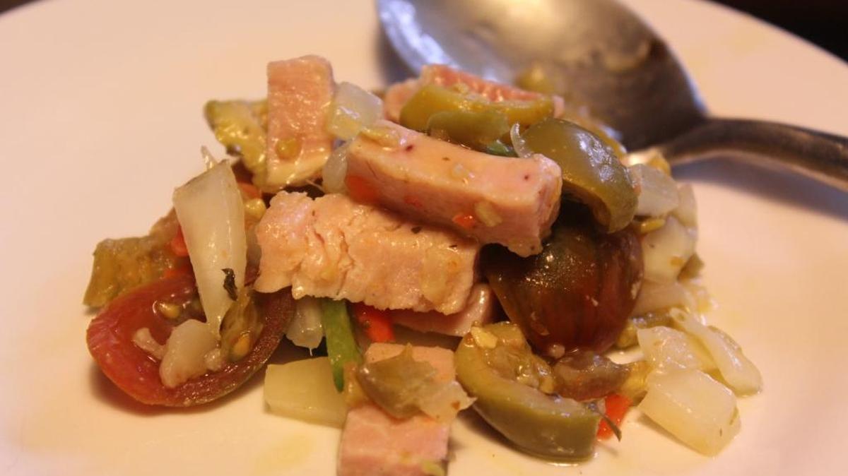 Ham and olive salad makes for a quick and delightful summer salad.