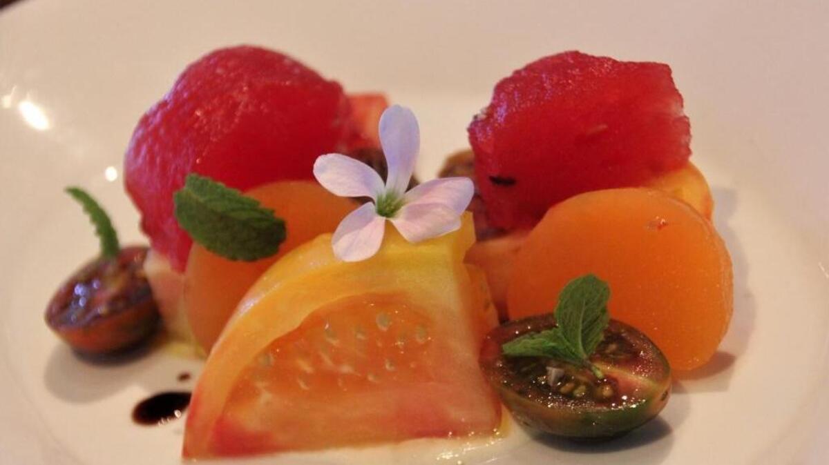 Watermelon and tomato salad is just right for a hot summer day.