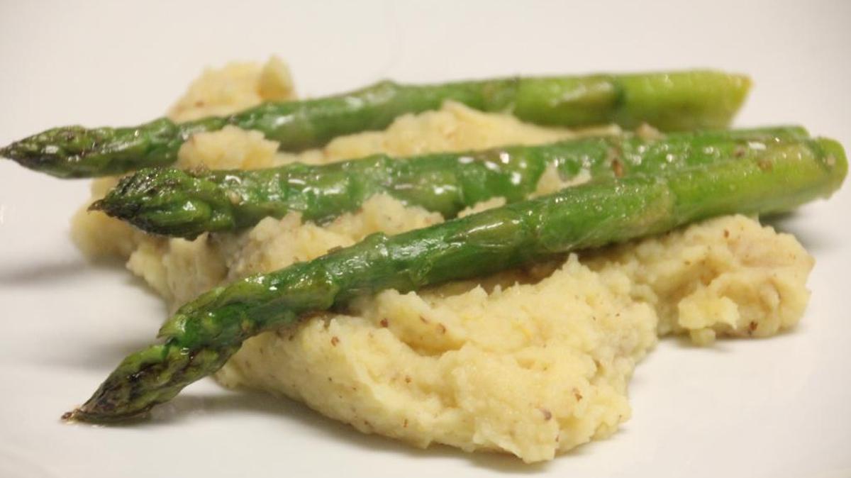 Caption Asparagus served with cheese grist is surprisingly good as a main course or side.