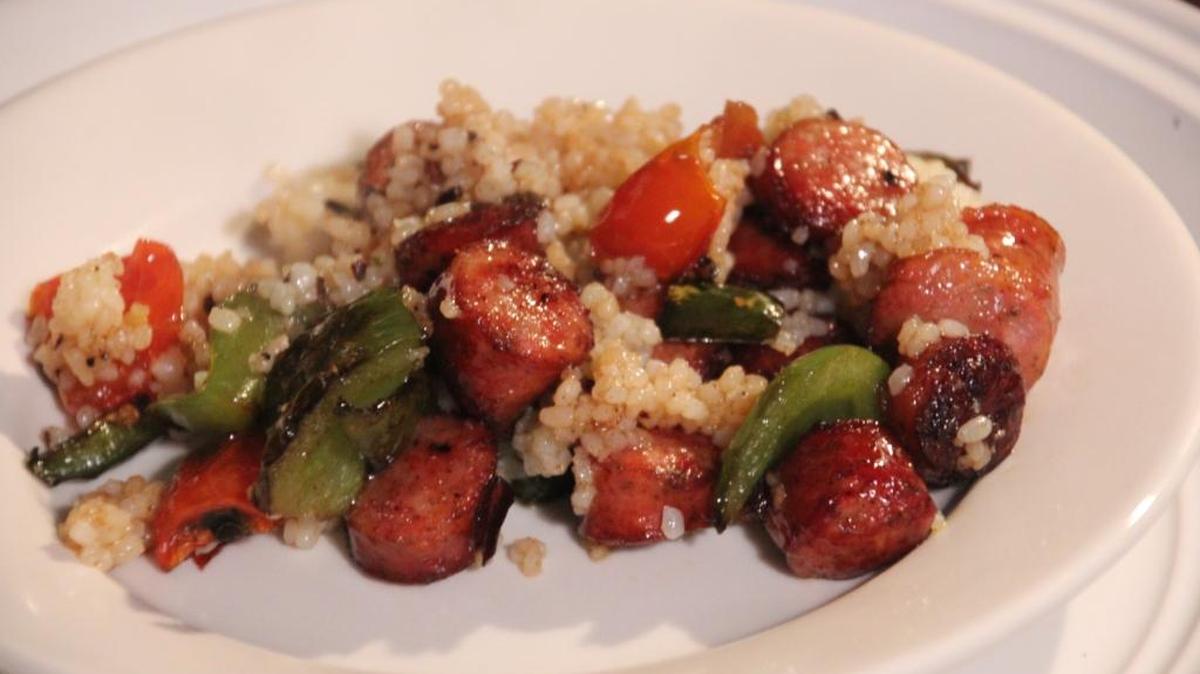 Sausage, peppers and rice is a great combination.