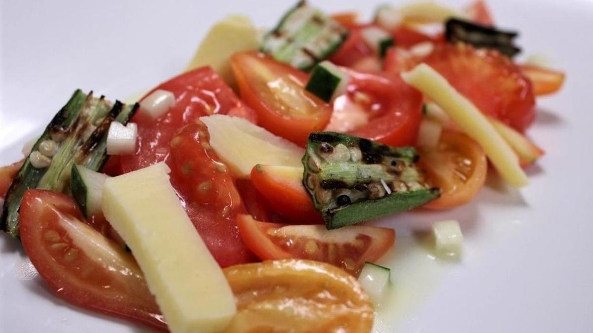 A seared okra and heirloom tomato salad from Vestige.